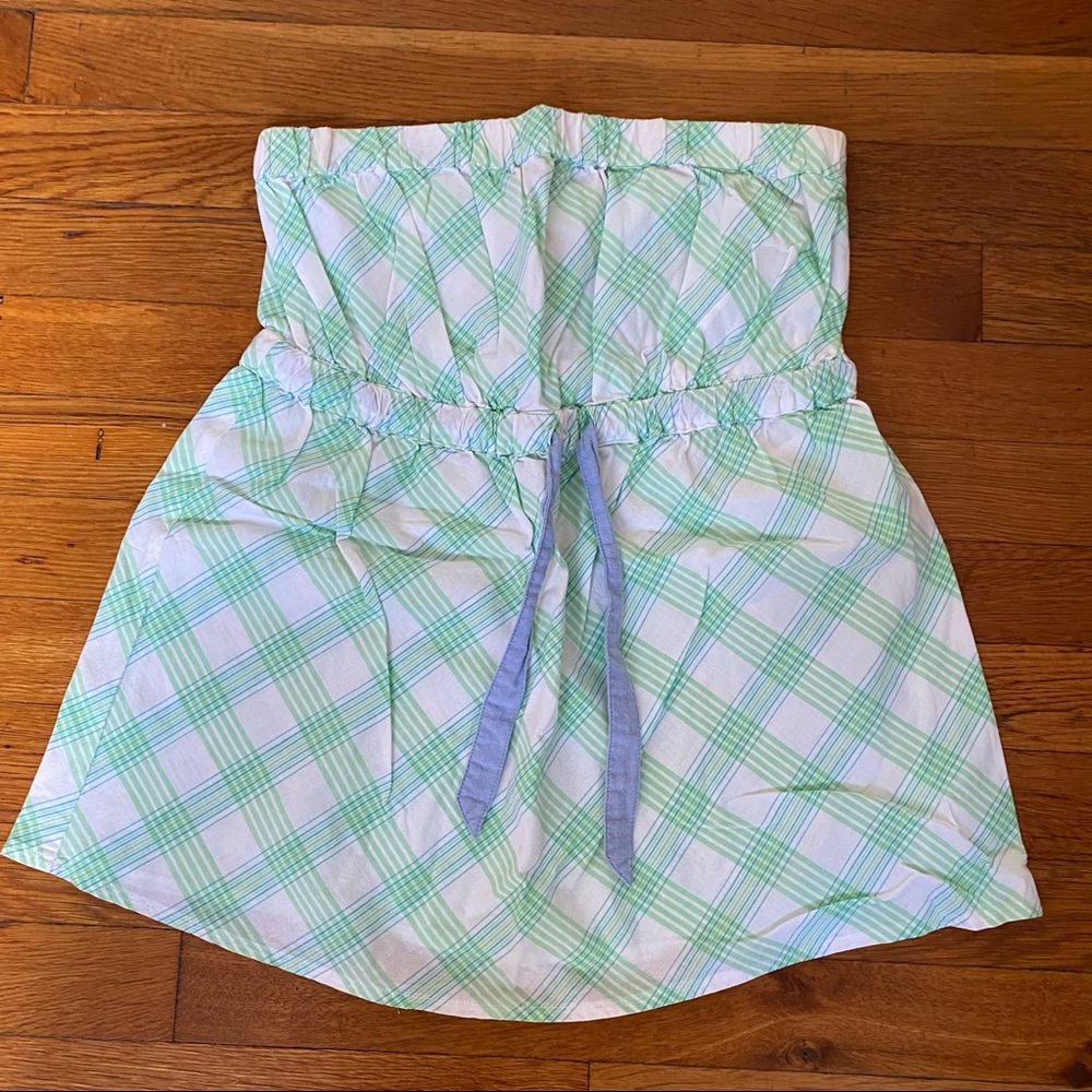Roxy Cinched Plaid Strapless Top Medium